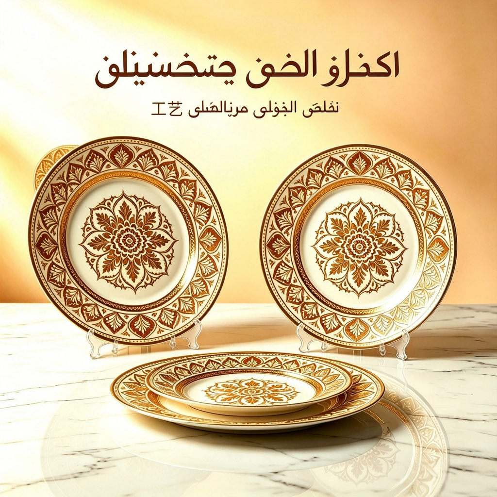 طقم أواني بورسلين فاخر مطلي بالذهب