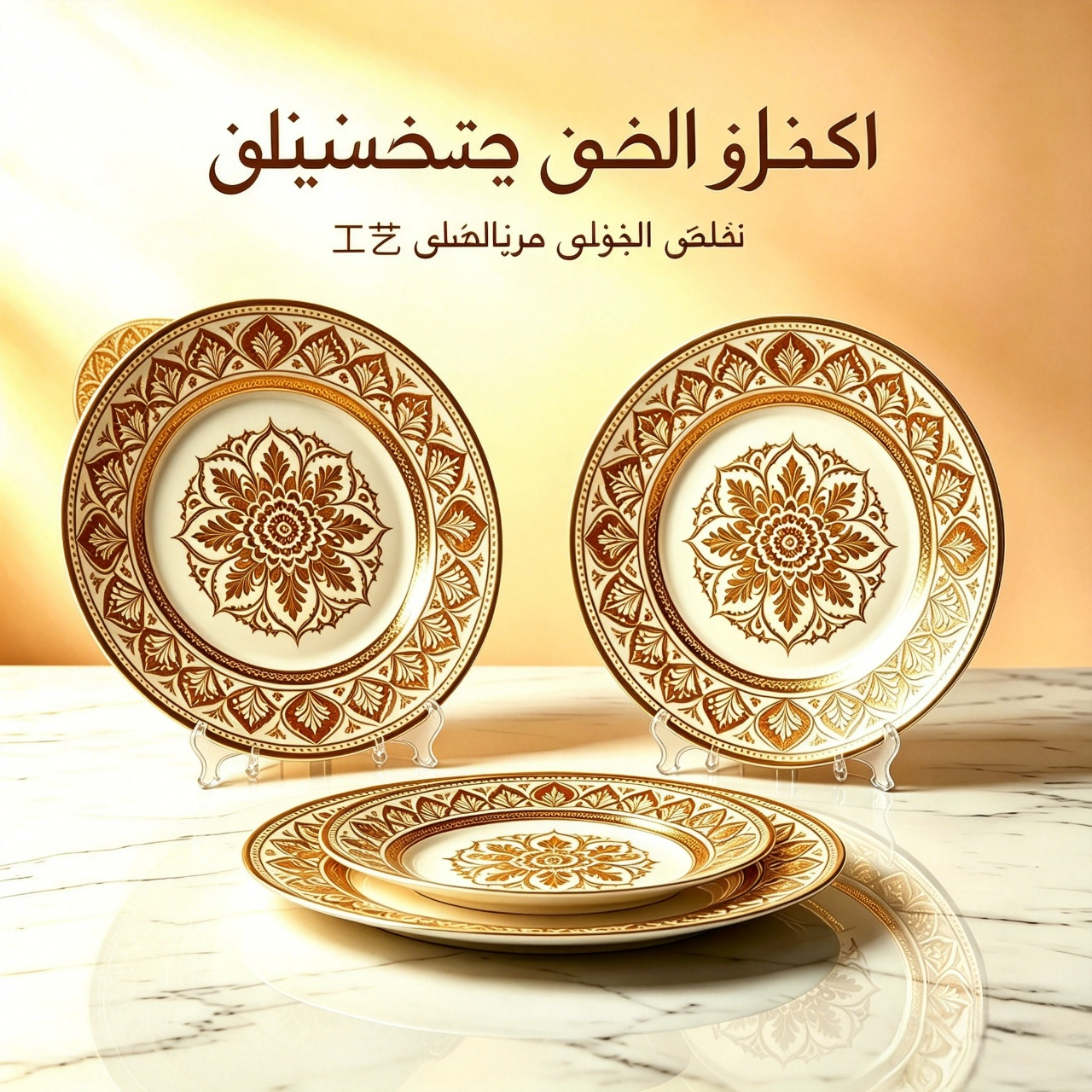 طقم أواني بورسلين فاخر مطلي بالذهب