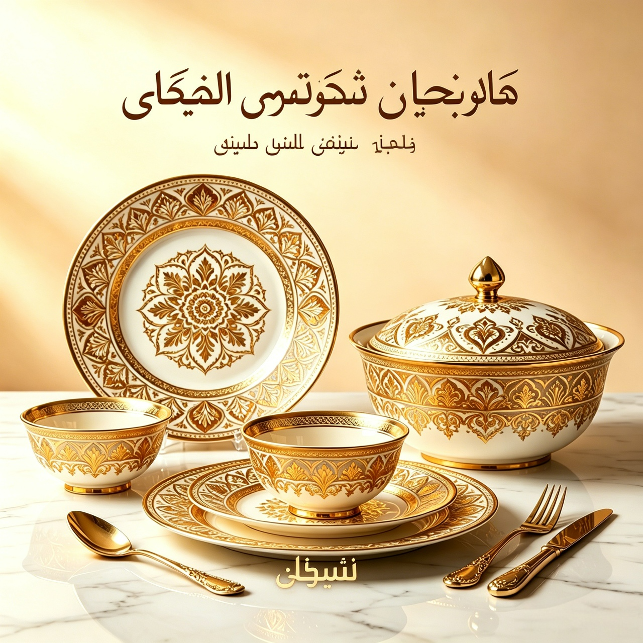 طقم أواني بورسلين فاخر مطلي بالذهب