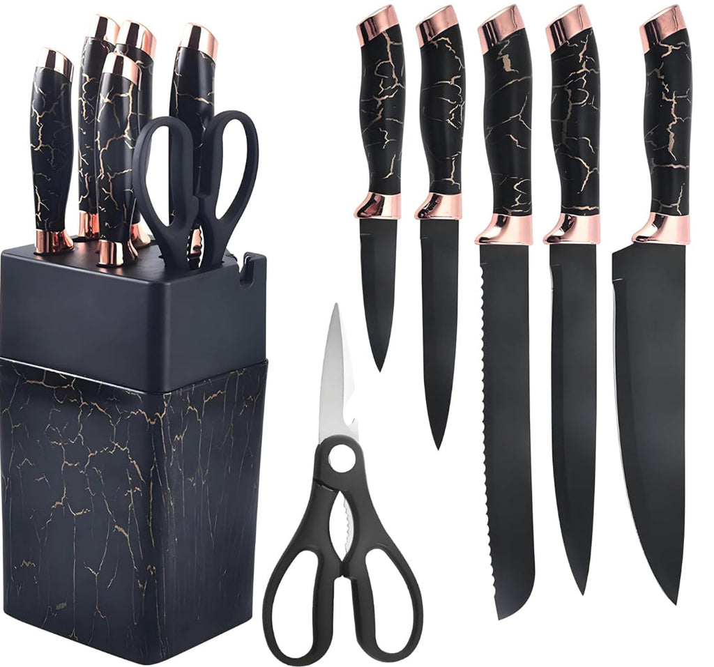 7-piece stainless steel kitchen knife set by Shopping Vibes - sharp chef's knife, scissors, sharpener (marble handle)